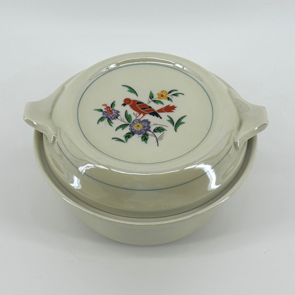 Vintage Royal Rochester Casserole Dish Exclnt Bird Floral Fraunfelter China 30's
